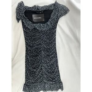 Pretty little thing black polka dot mesh ruched bodycon dress 4 NWTS